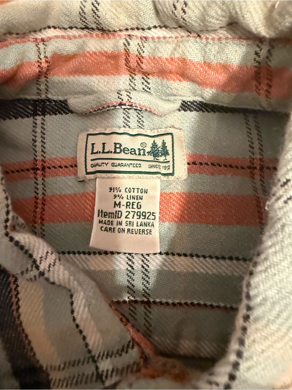 L.L. Bean Men’s Plaid Button-Down Shirt in Coral and Light Blue